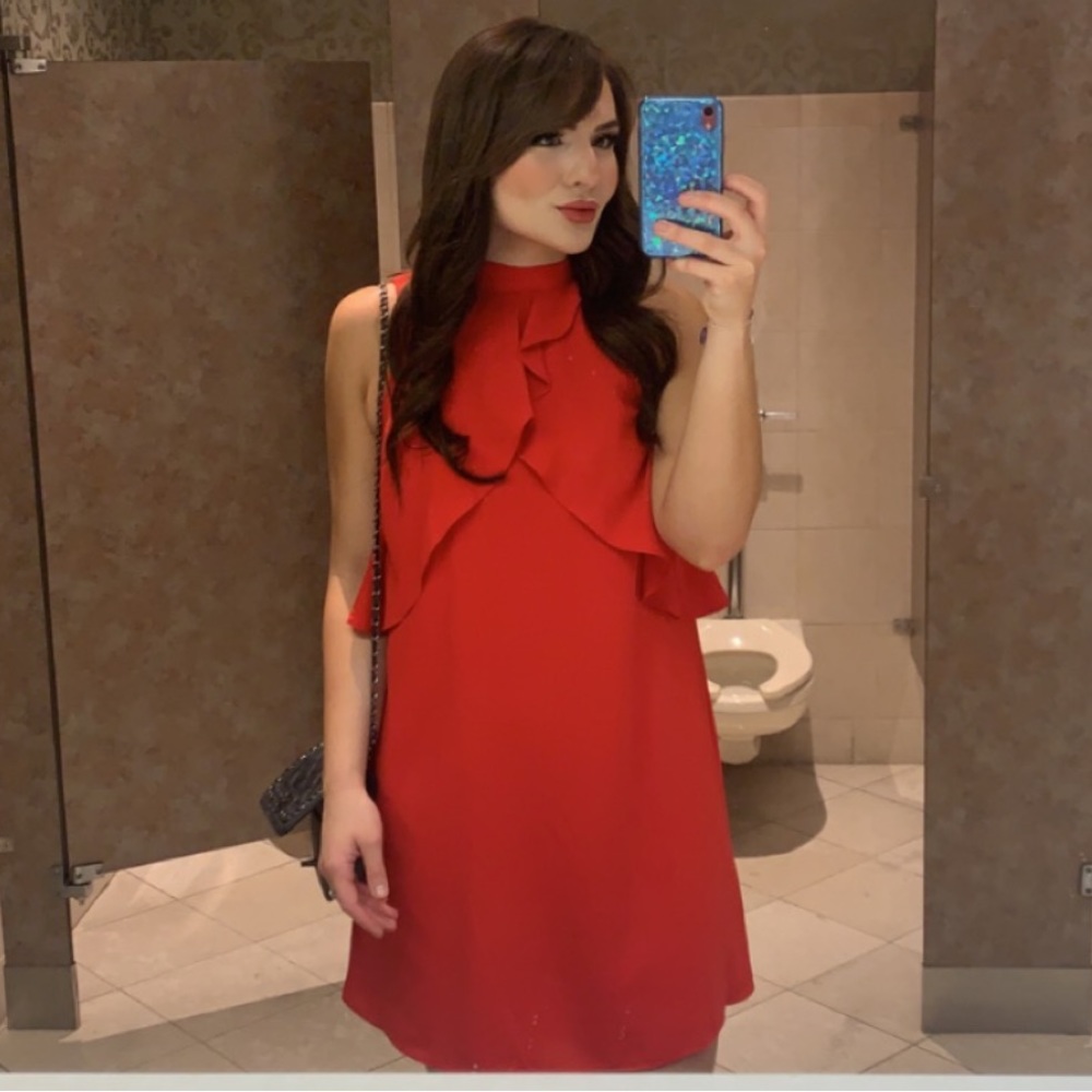 APT 9 red high neck flowy mini dress wedding guest